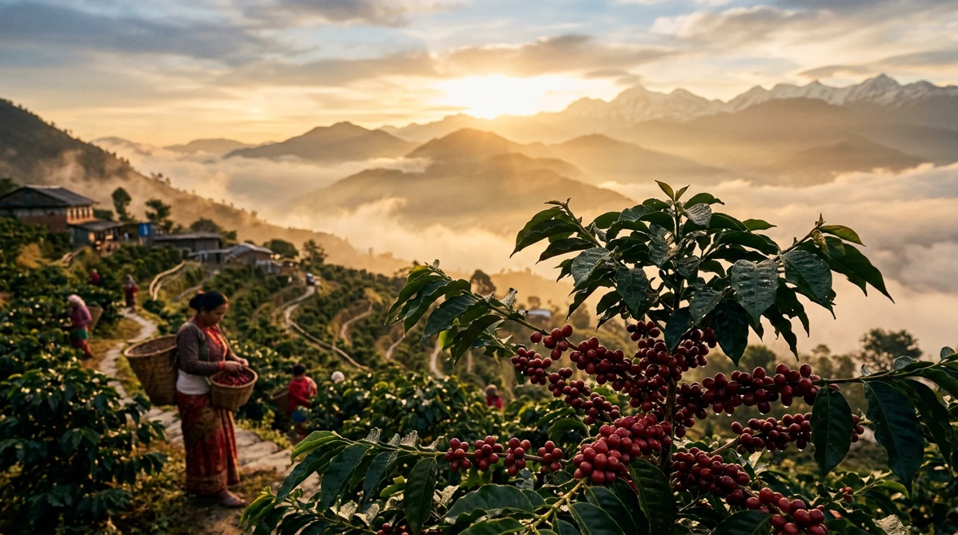 Himalayan Mountain Coffee Harvest at Dawn